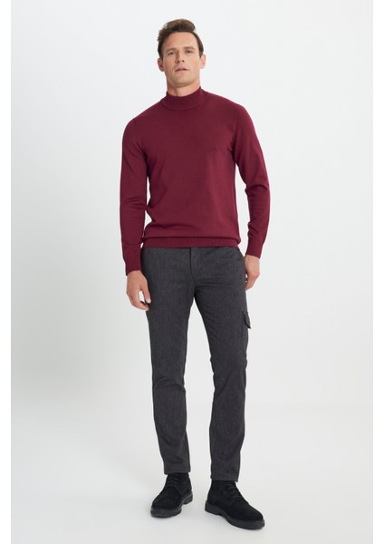 ALTINYILDIZ CLASSICS Erkek Bordo Standart Fit Normal Kesim Yarım Balıkçı Yaka Triko Kazak