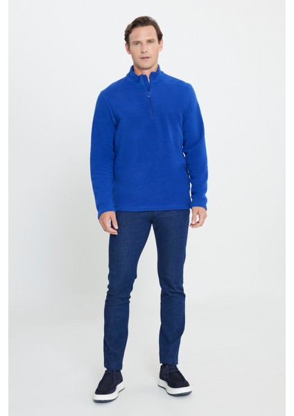 AC&Co / Altınyıldız Classics Erkek Saks Mavi Anti-pilling Tüylenme Yapmayan Isı Koruyan Standart Fit Dik Yaka Polar Sweatshirt