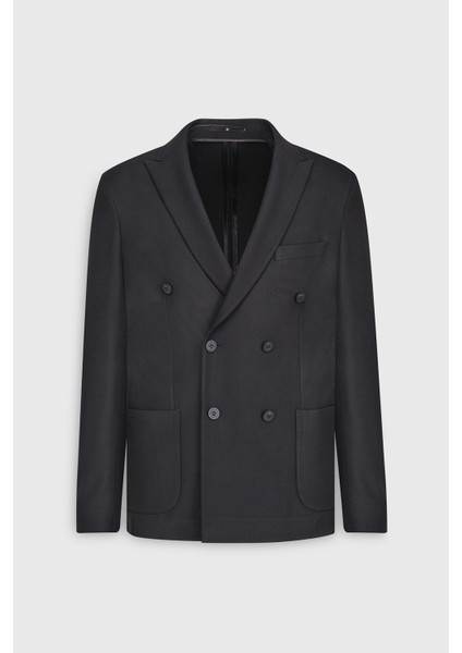 Slim Fit Dar Kesim Kırlangıç Yaka Diagonal Desenli Torba Cepli Ceket