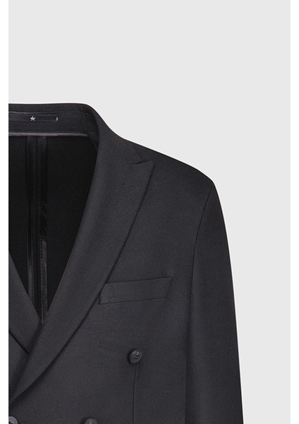 Slim Fit Dar Kesim Kırlangıç Yaka Diagonal Desenli Torba Cepli Ceket