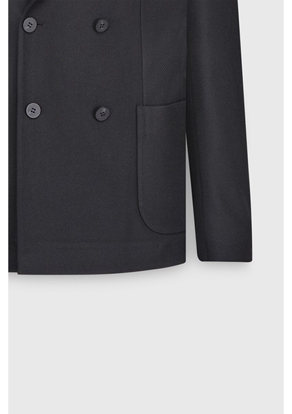 Slim Fit Dar Kesim Kırlangıç Yaka Diagonal Desenli Torba Cepli Ceket