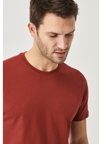 Erkek Bordo-lacivert Slim Fit Dar Kesim Bisiklet Yaka %100 Pamuk 2'li Düz Tişört Paketi