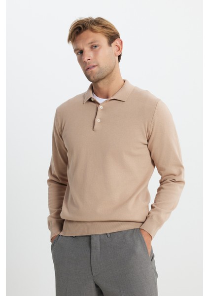 Polo Yaka Standart Bej Erkek Kazak ACE492510014_TRIKO Polo Yaka modelleri