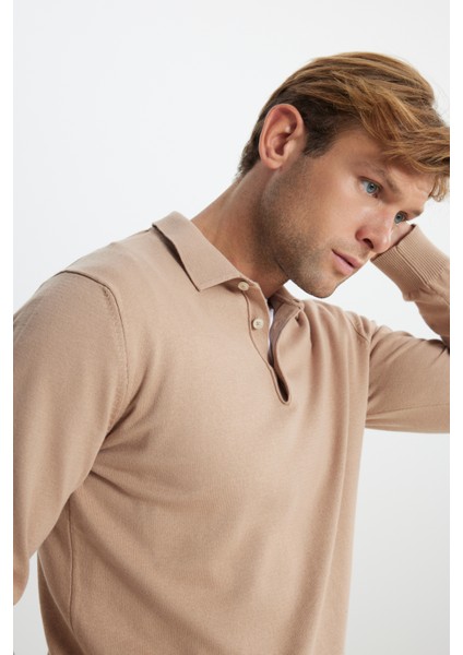 Polo Yaka Standart Bej Erkek Kazak ACE492510014_TRIKO Polo Yaka indirimleri