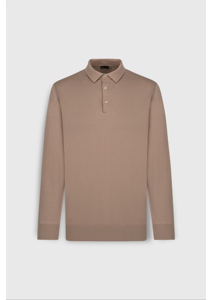 Polo Yaka Standart Bej Erkek Kazak ACE492510014_TRIKO Polo Yaka