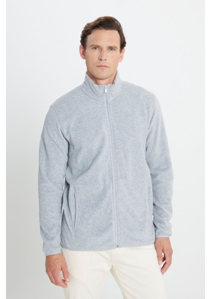 Erkek Gri Anti-pilling Tüylenme Yapmayan Standart Fit Normal Kesim Dik Yaka Sweatshirt Polar Ceket modelleri