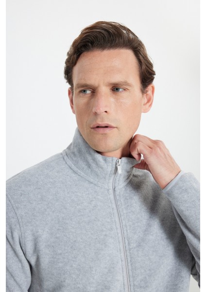 Erkek Gri Anti-pilling Tüylenme Yapmayan Standart Fit Normal Kesim Dik Yaka Sweatshirt Polar Ceket fırsatları