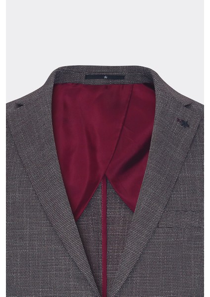 ALTINYILDIZ CLASSICS Erkek Siyah-Bordo Slim Fit Dar Kesim Mono Yaka Desenli Blazer Ceket