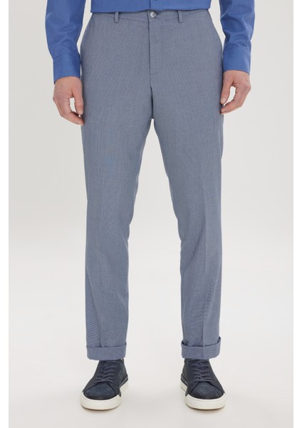 ALTINYILDIZ CLASSICS Erkek Koyu Mavi-Mavi Slim Fit Dar Kesim Yan Cepli Desenli Beli Lastikli Pantolon