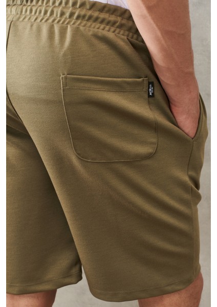 Erkek Haki Standart Fit Günlük Rahat Spor Örme Şort