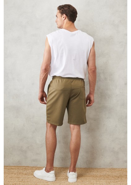 Erkek Haki Standart Fit Günlük Rahat Spor Örme Şort