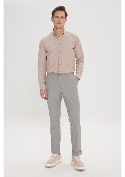 ALTINYILDIZ CLASSICS Erkek Kahve-Siyah Slim Fit Dar Kesim Yan Cepli Desenli Beli Lastikli Pantolon