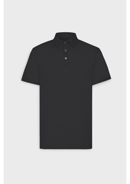 AC&Co / Altınyıldız Classics Erkek Siyah Slim Fit Dar Kesim Polo Yaka Düz Casual Tişört