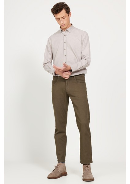 Normal Bel Boru Paça Comfort Fit Haki Erkek Pantolon 4A0124100061