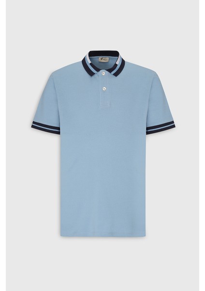 AC&Co / Altınyıldız Classics Erkek Açık Mavi Slim Fit Dar Kesim %100 Pamuk Kıvrılmaz Polo Yaka Tişört