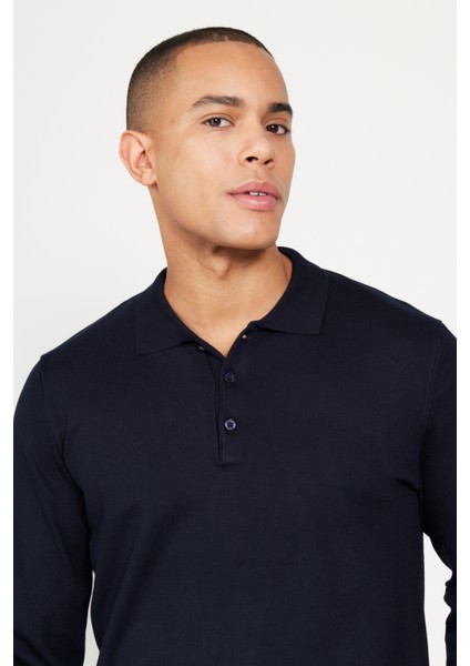 ALTINYILDIZ CLASSICS Erkek Lacivert Standart Fit Normal Kesim Polo Yaka Triko Kazak