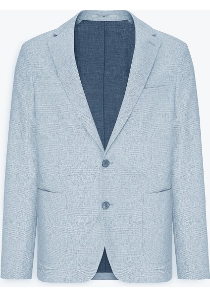 ALTINYILDIZ CLASSICS Erkek Gri-Mavi 360 Her Yöne Esneyen Slim Fit Dar Kesim Mono Yaka Desenli Blazer Ceket