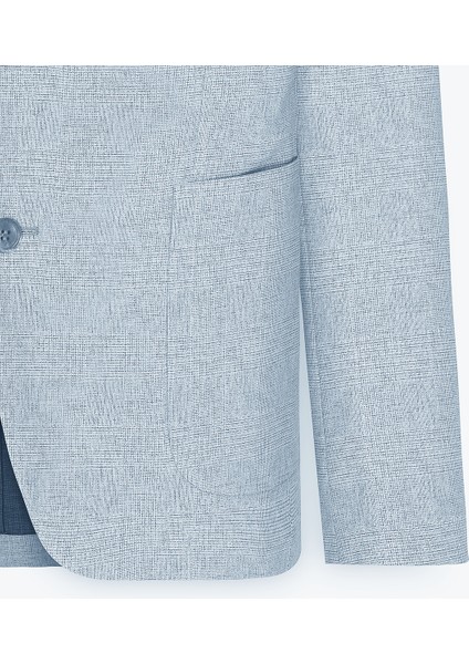 ALTINYILDIZ CLASSICS Erkek Gri-Mavi 360 Her Yöne Esneyen Slim Fit Dar Kesim Mono Yaka Desenli Blazer Ceket