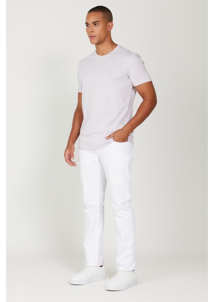 Erkek Lila Slim Fit Dar Kesim %100 Pamuk Bisiklet Yaka Tişört