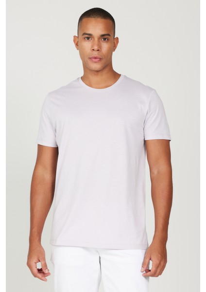 Erkek Lila Slim Fit Dar Kesim %100 Pamuk Bisiklet Yaka Tişört