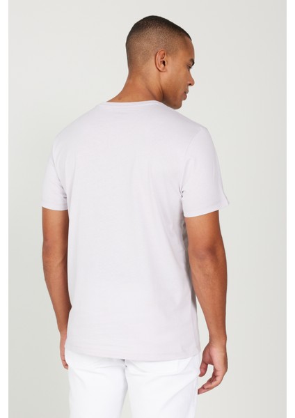 Erkek Lila Slim Fit Dar Kesim %100 Pamuk Bisiklet Yaka Tişört