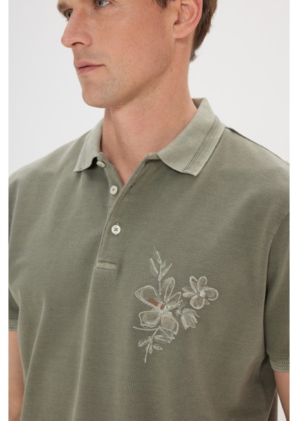 ALTINYILDIZ CLASSICS Erkek Haki Slim Fit Dar Kesim %100 Pamuk Baskılı Polo Yaka Tişört modelleri