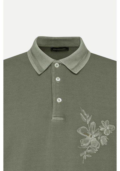 ALTINYILDIZ CLASSICS Erkek Haki Slim Fit Dar Kesim %100 Pamuk Baskılı Polo Yaka Tişört