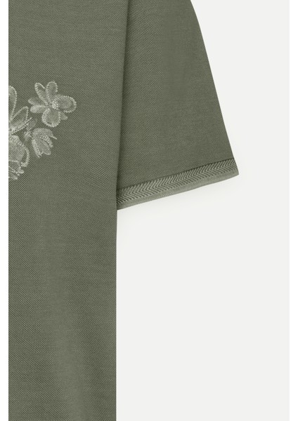 ALTINYILDIZ CLASSICS Erkek Haki Slim Fit Dar Kesim %100 Pamuk Baskılı Polo Yaka Tişört
