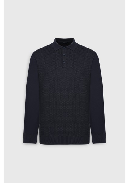 Pamuklu Standart Fit Normal Kesim Polo Yaka Jakarlı Triko Kazak