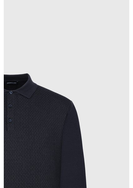 Pamuklu Standart Fit Normal Kesim Polo Yaka Jakarlı Triko Kazak