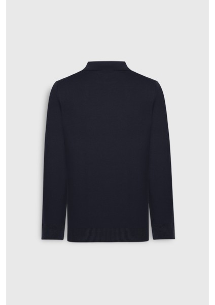 Pamuklu Standart Fit Normal Kesim Polo Yaka Jakarlı Triko Kazak