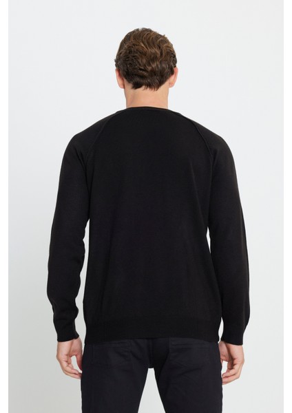 ALTINYILDIZ CLASSICS Erkek Siyah Standart Fit Normal Kesim Bisiklet Yaka Jakarlı Triko Kazak fırsatları