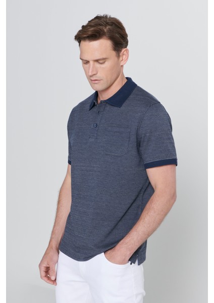 AC&Co / Altınyıldız Classics Erkek Lacivert-gri Comfort Fit Geniş Kesim Polo Yaka Desenli Tişört