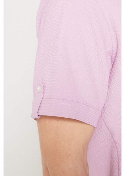 Erkek Lila Slim Fit Dar Kesim Gizli Düğme Yaka Kısa Kollu Gömlek fırsatları