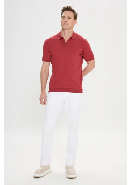 AC&Co / Altınyıldız Classics Erkek Bordo Standart Fit Normal Kesim %100 Pamuk Jakarlı Polo Yaka Triko Tişört