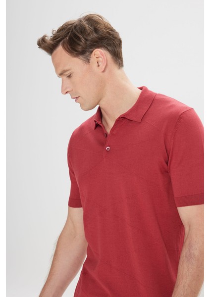 AC&Co / Altınyıldız Classics Erkek Bordo Standart Fit Normal Kesim %100 Pamuk Jakarlı Polo Yaka Triko Tişört