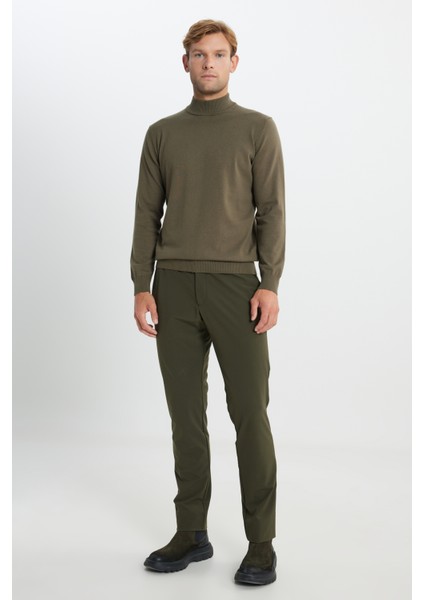 Pamuklu Standart Fit Normal Kesim Yarım Balıkçı Yaka Triko Haki Kazak fiyatları