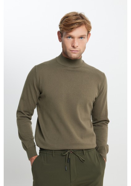 Pamuklu Standart Fit Normal Kesim Yarım Balıkçı Yaka Triko Haki Kazak fırsatları