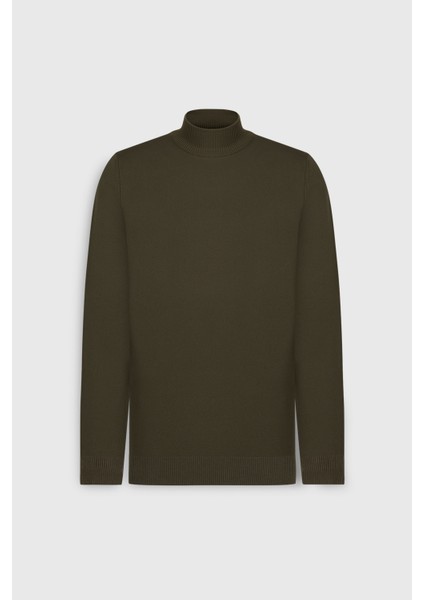 Pamuklu Standart Fit Normal Kesim Yarım Balıkçı Yaka Triko Haki Kazak