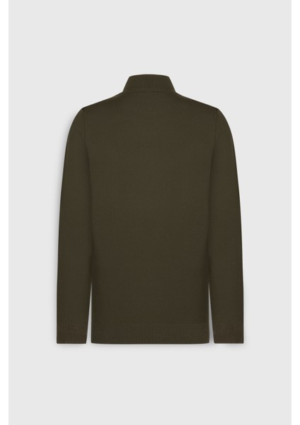 Pamuklu Standart Fit Normal Kesim Yarım Balıkçı Yaka Triko Haki Kazak