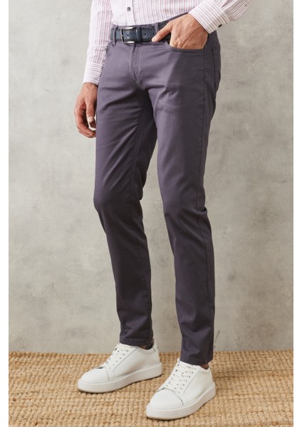 Erkek Füme Slim Fit Dar Kesim 5 Cep Esnek Chino Pantolon