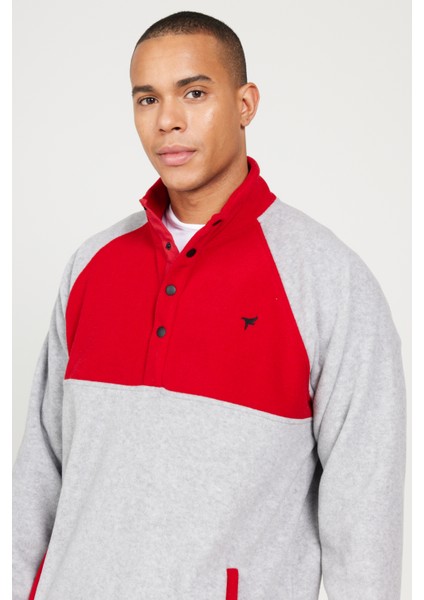 Erkek G.melanj-kırmızı Standart Fit Normal Kesim Dik Bato Yaka Desenli Polar Sweatshirt modelleri