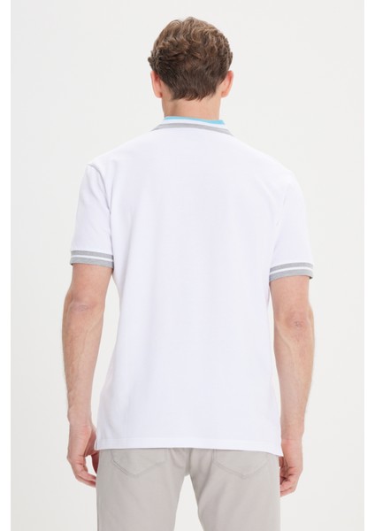 Erkek Beyaz Slim Fit Dar Kesim %100 Pamuk Kıvrılmaz Polo Yaka Tişört