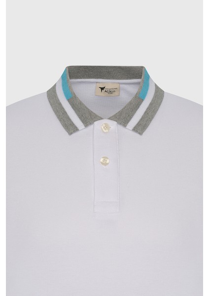 Erkek Beyaz Slim Fit Dar Kesim %100 Pamuk Kıvrılmaz Polo Yaka Tişört