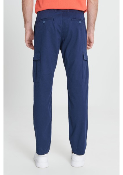 Erkek Lacivert Comfort Fit Rahat Kesim Pamuklu Esnek Yan Cepli Kargo Pantolon indirimleri