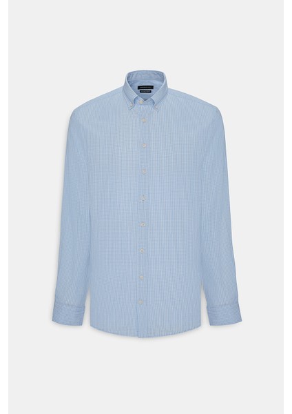 ALTINYILDIZ CLASSICS Erkek Beyaz-Mavi Comfort Fit Rahat Kesim Düğmeli Yaka Pamuklu Kareli Gömlek indirimleri