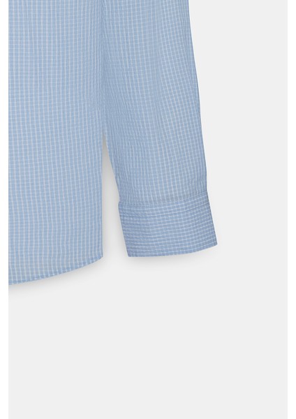 ALTINYILDIZ CLASSICS Erkek Beyaz-Mavi Comfort Fit Rahat Kesim Düğmeli Yaka Pamuklu Kareli Gömlek