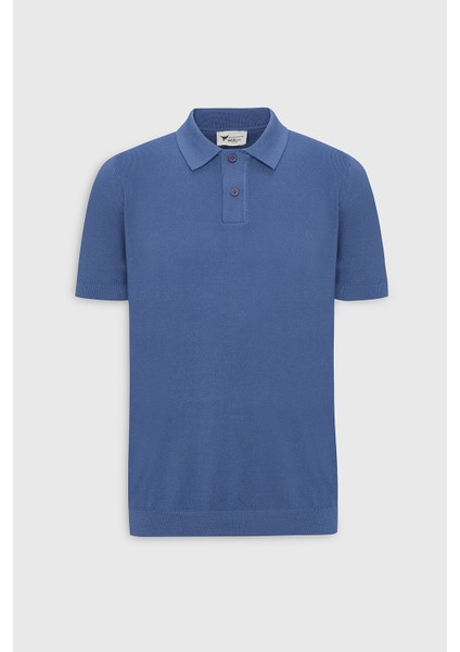 AC&Co / Altınyıldız Classics Erkek Lacivert Standart Fit Normal Kesim Polo Yaka %100 Pamuk Desenli Kısa Kollu Triko Tişört