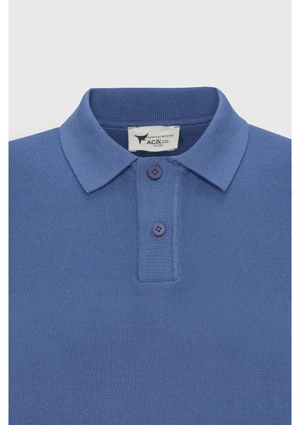 AC&Co / Altınyıldız Classics Erkek Lacivert Standart Fit Normal Kesim Polo Yaka %100 Pamuk Desenli Kısa Kollu Triko Tişört