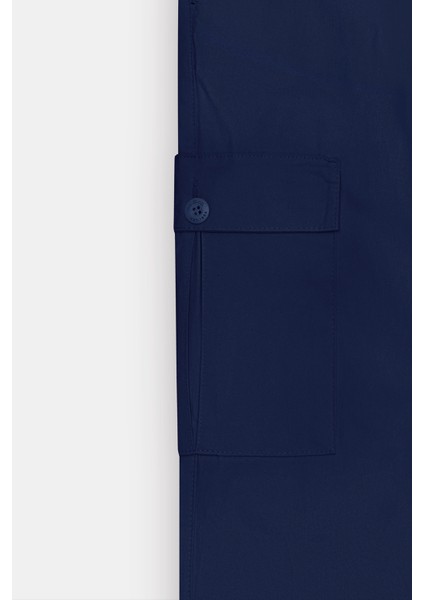 Erkek Lacivert Comfort Fit Rahat Kesim Pamuklu Esnek Yan Cepli Kargo Pantolon